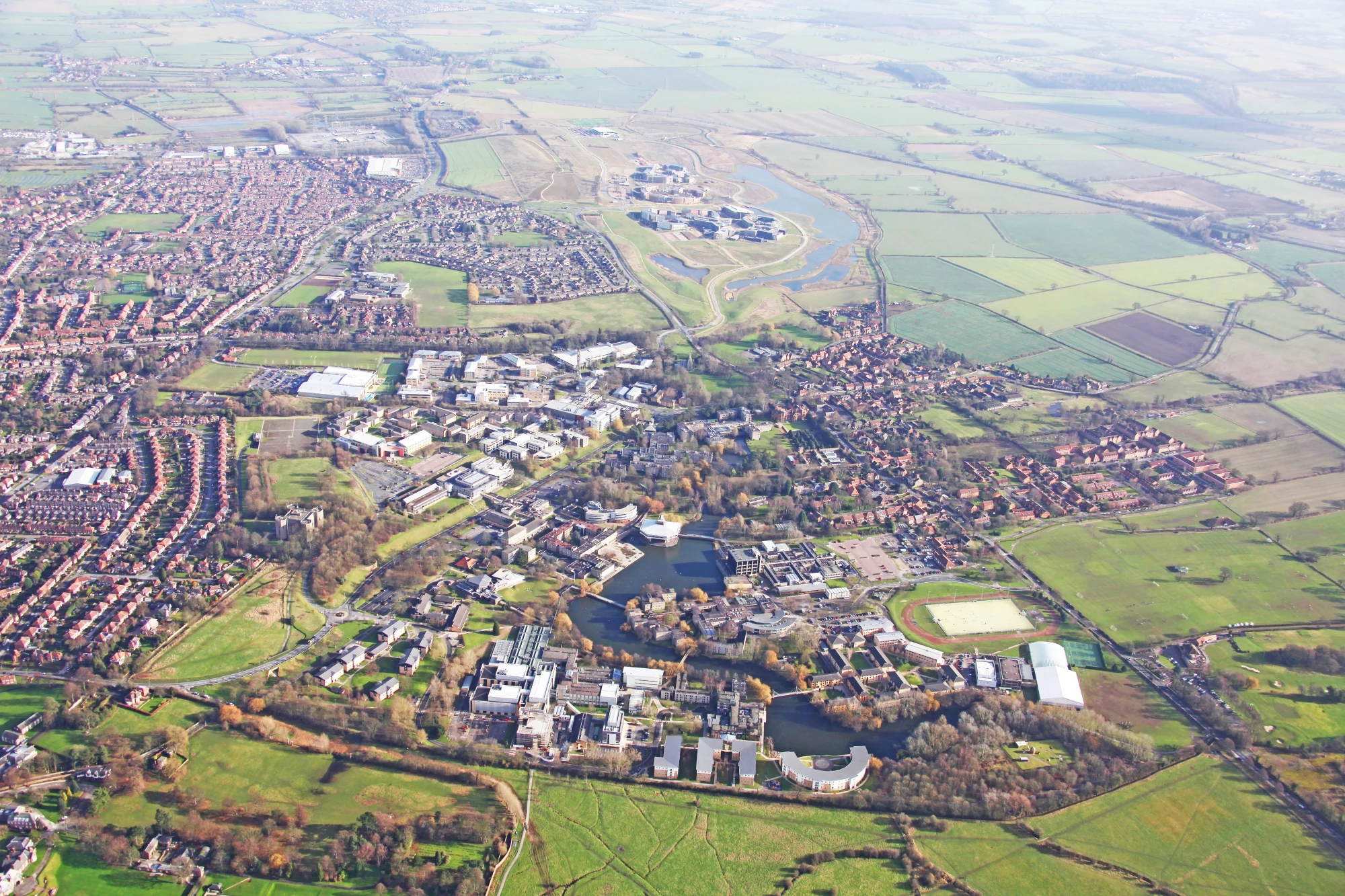 Helicopter view of the University of York campus
