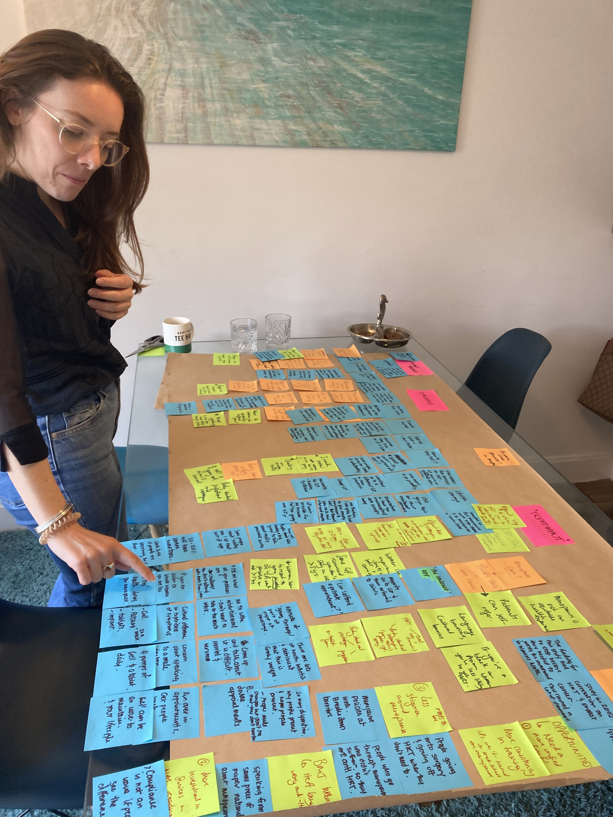 Alice Kennedy of Mima works through the notes from the workshop mapping the patient and healthcare practitioners (HCP) experience of menopause.