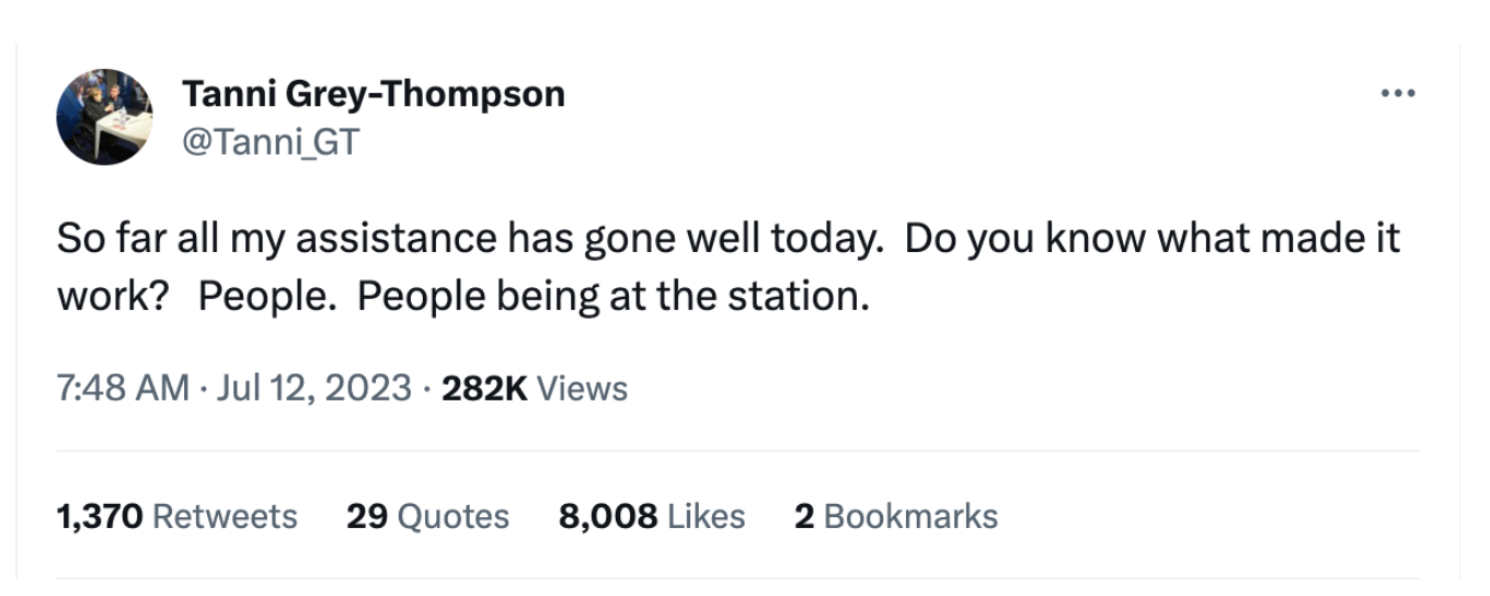 Tanni Grey-Thompson ticket office tweet