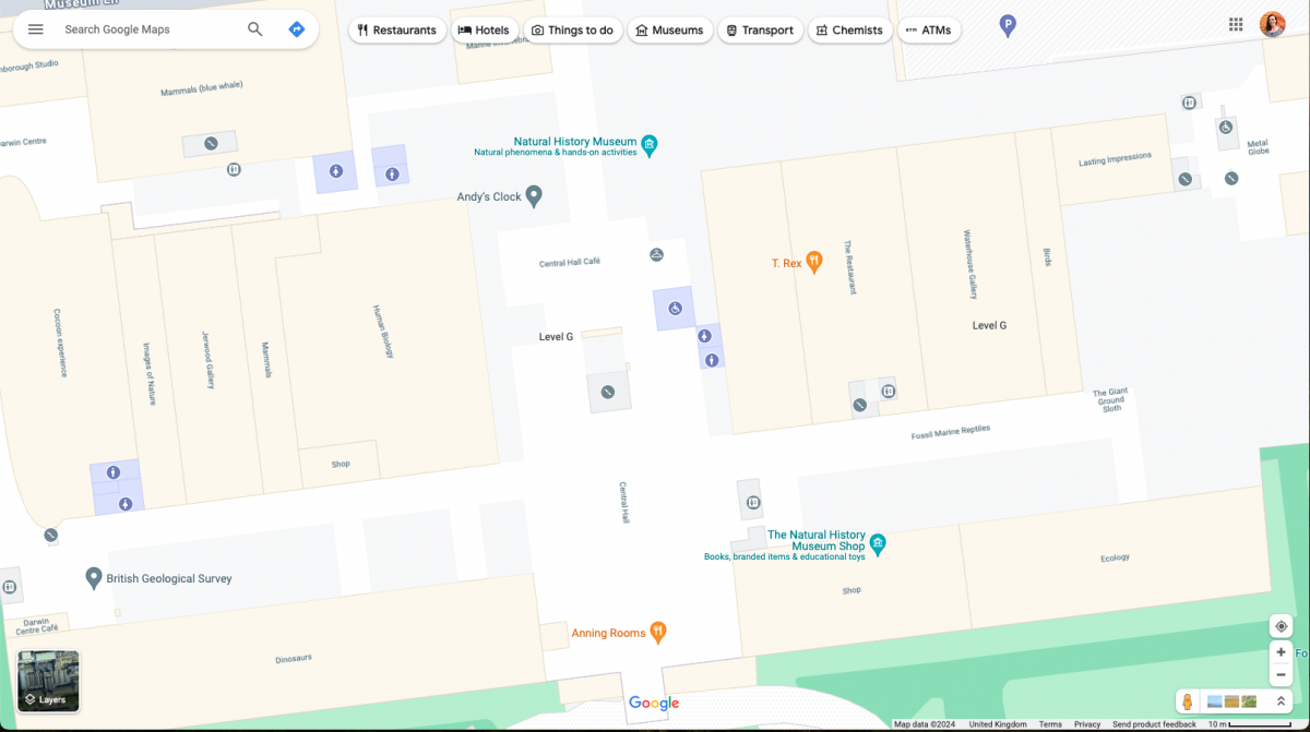 A screenshot of the Google Maps view of the Natural History Museum.